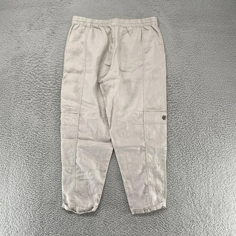 Garnet‎ Hill Linen Cargo Pants Womens Medium Gray Elastic Waist Travel Summer
